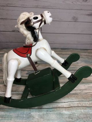 Vintage Wooden Rocking Horse Wind Up Music Box Enesco Old Toy 1981