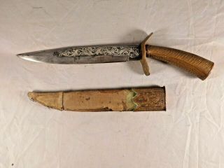 Antique 19th Century Copper Mounted Eastern Dagger Silver Inlay Blade
