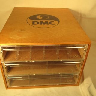 2 - Vintage Dmc Wooden 3 Drawer Cabinet For Floss/storage - 15x13x10 Inch