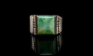 Vintage Navajo Silver Ring With Square Turquoise Signed " Ls " Size 9.  5