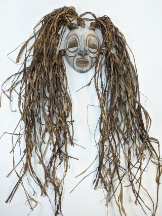 Sculpted Clay Head African Tribal Mask Grass Dreadlocks Signed Wall Art Face