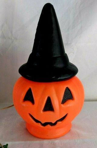 Vintage Jack O Lantern Trick Or Treat Pumpkin Witch Hat Light Blow Mold 14 "