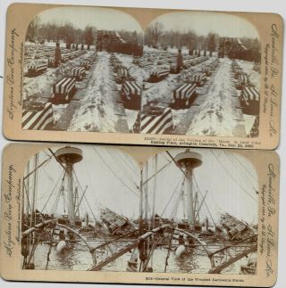 2 Spanish American War Stereoviews / Wreck Of The Maine & Burial Of Victims