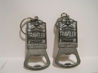 Set Of 2 Curious Traveler Shandy Keychains Bottle Opener Mustache Key Chain