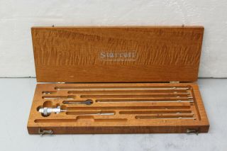 Vintage Starrett 124 Inside Micrometer Set 2 - 12 ".  001 " W/original Wood Box