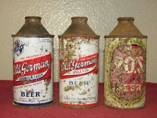 3 Different Cone Top Beer Cans 2 Different Old German & P.  O.  S.  Beer