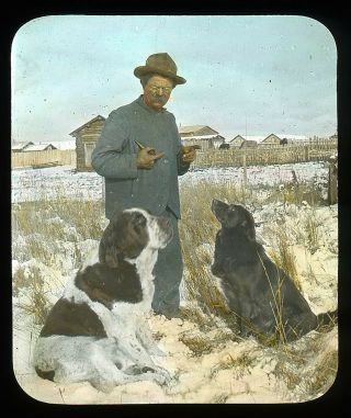 C.  1900 - Alaskan Sourdough With Two Dogs - Magic Lantern Slide