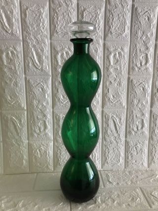 Vintage Blenko Style Art Glass Gurgle Decanter Green 15”