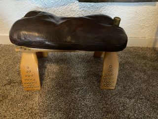 Vintage Egyptian Camel Saddle Foot Stool Wooden Padded