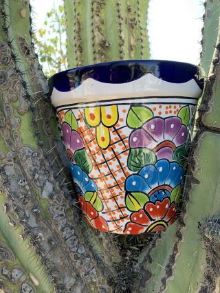 Mexican Talavera Pottery Wall Hanging Planter Ceramic Half Pot Planter 10” H