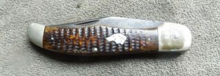 Vintage Bone Handle Kabar Dogs Head Folding Hunter Please View And Read