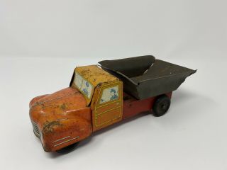 Vintage Tin Litho Toy Dump Truck - Tin And Wood - American Made