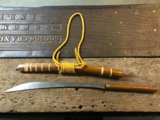 Vintage Old Burmese Burma Dha Sword W/ Scabbard 20” Long Blade