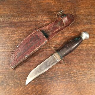 Vintage Hunting Knife Kinfolks 96 Usa Fixed Blade W Marked Leather Sheath