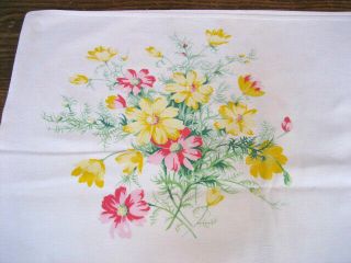 Vintage Heavy Cotton Tablecloth W/ Yellow & Pink Flowers