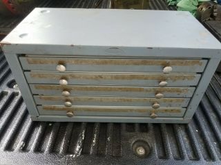 Vintage Huot Drill Bit Parts Cabinet Gray Paint 5 Drawer