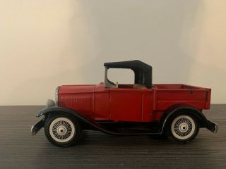 Vintage Japan Tin Litho Bandai Ford Model A Friction Powered Pickup Truck Red