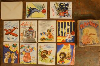 Vintage Mid Century Modern Playtime Birthday Cards Toys Un - 10 Cards