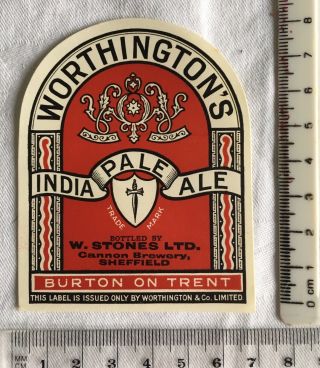 1 Worthington Brewery India Pale Ale Beer Label Bottled W Stones Sheffield Lot97