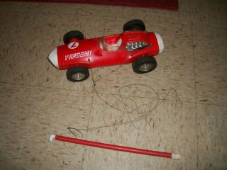 Vintage 1963 Mattel V - Rroom 7 Whip Race Car,  Red White With String & Stick