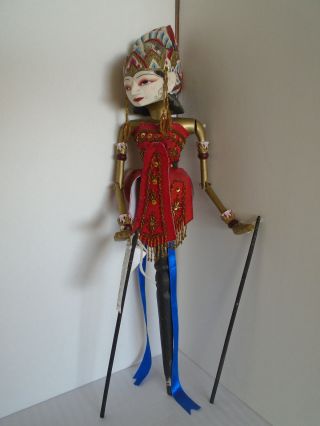 Vintage Indonesian 20 " Wayang Golek Wooden Rod Puppet Of Semar
