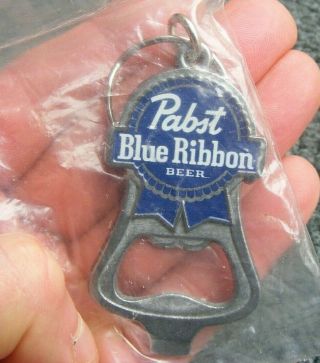 Metal Pabst Blue Ribbon Beer Bottle Opener Keychain Made In Usa