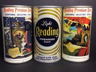 Three Different Light Reading Premium Straight Steel Beer Cans 2 Bicentennials