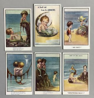 Vintage Fantasy Mermaid Postcards (6) Flora White,  Artist? Cute Mermaid Children