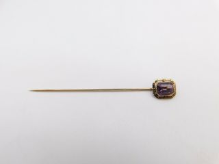 Vintage 10k Yellow Gold Amethyst Stick Pin