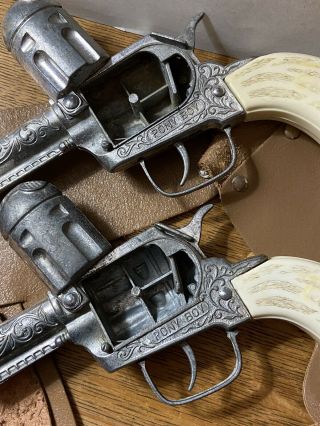 Vintage Pony Boy Cap Guns,  and Double Leather Holster 3