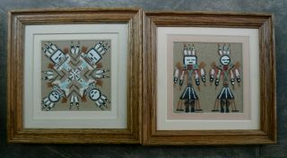 2 Authentic Navajo Signed Sand Paintings 7x7 Framed Native American Healing Art