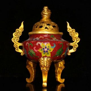 Collectibles Chinese Cloisonne Incense Burner Dragon Brass Statue Ap099