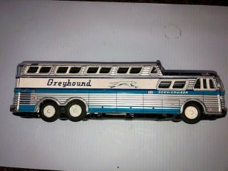 Vintage Japan Harusame Seisakusho Greyhound Scenicruiser Tin Friction Bus 11 "