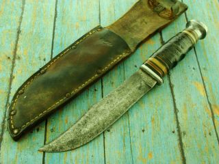 Big Vintage Kinfolks Usa Hunting Skinning Bowie Knife & Sheath Set Knives Tools
