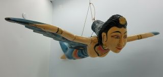 Flying Winged Dewi Sri Rice Goddess Mobile Spirit Chaser Carved Wood Bali Blue