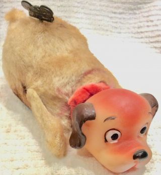 1950s Vintage Japanese Tin Litho Toy Wind Up Dog Mohair Windup