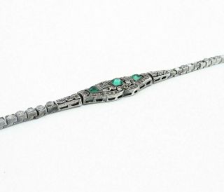 925 Silver - Vintage Victorian Peridot & Topaz Square Link Chain Bracelet - B7477 3