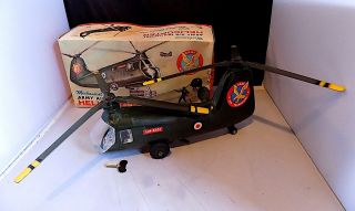 Vintage Plastic & Tin Wind - Up Army Air Transport Helicopter,  Marx Hong - Kong Vgib