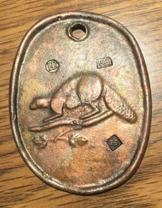 1778 Hudson Bay Fur Trade Trinket Medal Beaver On Branch Bronze/brass Finish