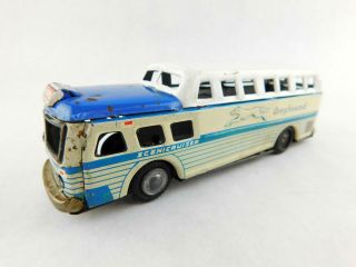 Vintage Tin Toy Friction Greyhound Bus Stamped Japan