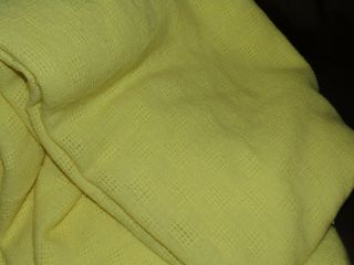 Vintage Faribo Wool Blanket With Satin Trim Yellow Woven Bedding 84 X 92 Inches