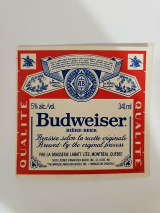 Budweiser 341ml Beer Label - La Brasserie Labatt Canada