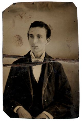 Civil War Era Tintype Photo Of A Looking Boy,  Showing Stress Of That Era