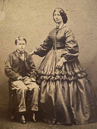 Victorian Civil War Era Boy & Woman In Fancy Dress Cdv Card Photo England