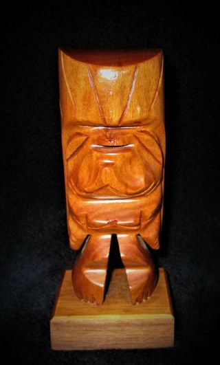 Hawaii Signed Vintage Hawaiian Koa Wood Carved Tiki By Brian 5 3/4 " Tall