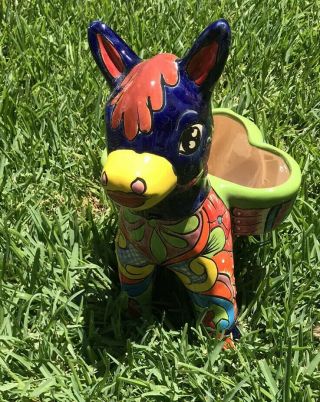 Mexican Talavera Donkey Animal Pottery Planter Ceramic Folk Art Large 14 In.