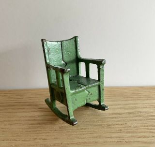 Kilgore Cast Iron Doll House Furniture Painted Rocking Chair Green