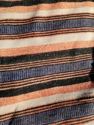 Vtg Mexican Blanket Wool Woven 88”X 62” Stripes Fringe Southwestern 3