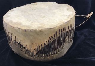 Hand Made Vintage Native American Rawhide Hollow Log Drum 11 Round On Top.