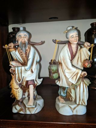 Vintage Japanese Porcelain Figure Man & Woman Fisherman & Gatherer